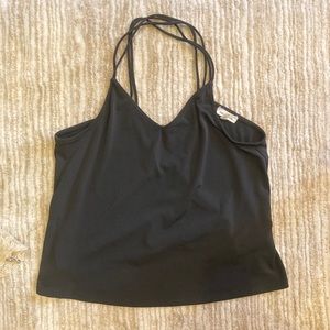 black tank top, straps cross in the back, size S